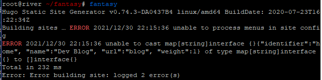 Error when building with params in config.toml
