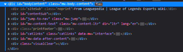 A screenshot of #bodyContent in Firefox&rsquo;s dev tools inspector